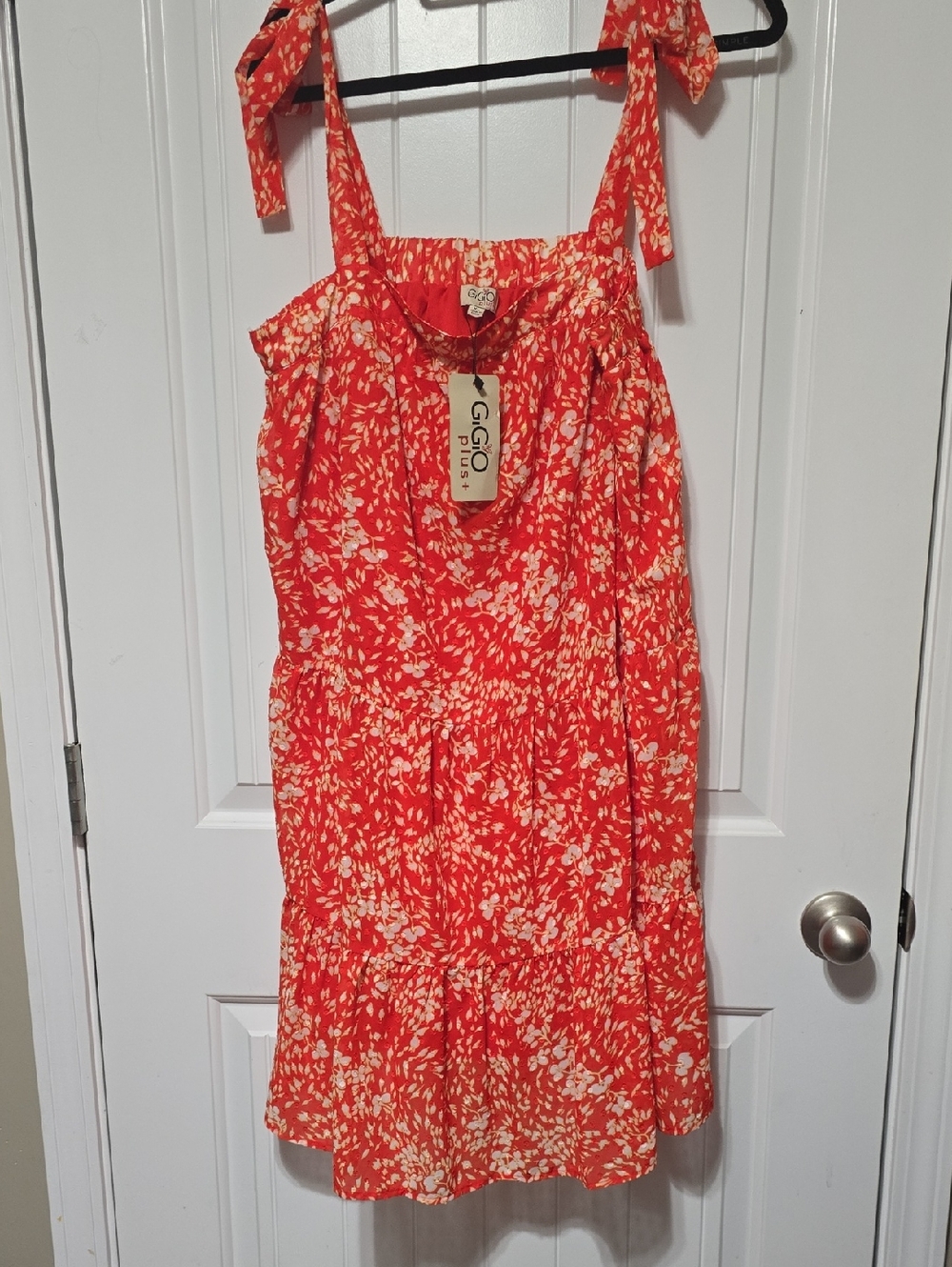 GGO Plus Coral Floral Tie-Shoulder Midi Dress